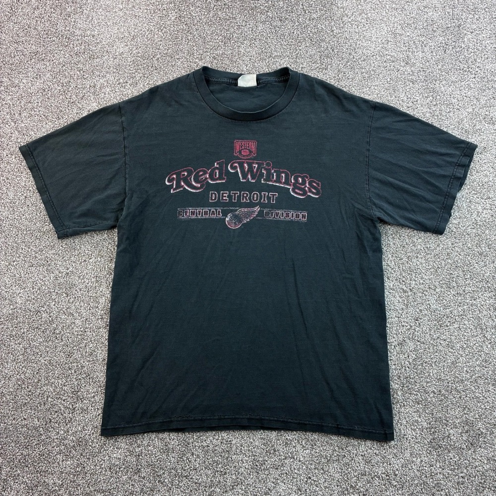 Vintage Detroit Red Wings Shirt Mens XL Black Cotton NHL Hockey Faded